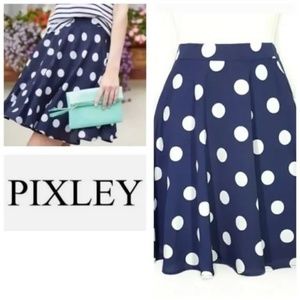 Navy and White Polkadot Lined A-Line Skirt